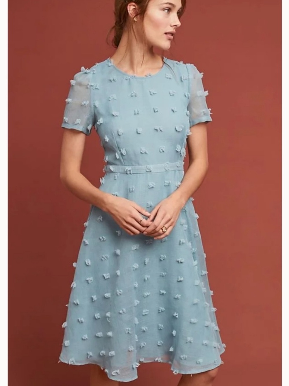 ANTHROPOLOGIE Light Blue Glenda Pom Textured Dress Sz L